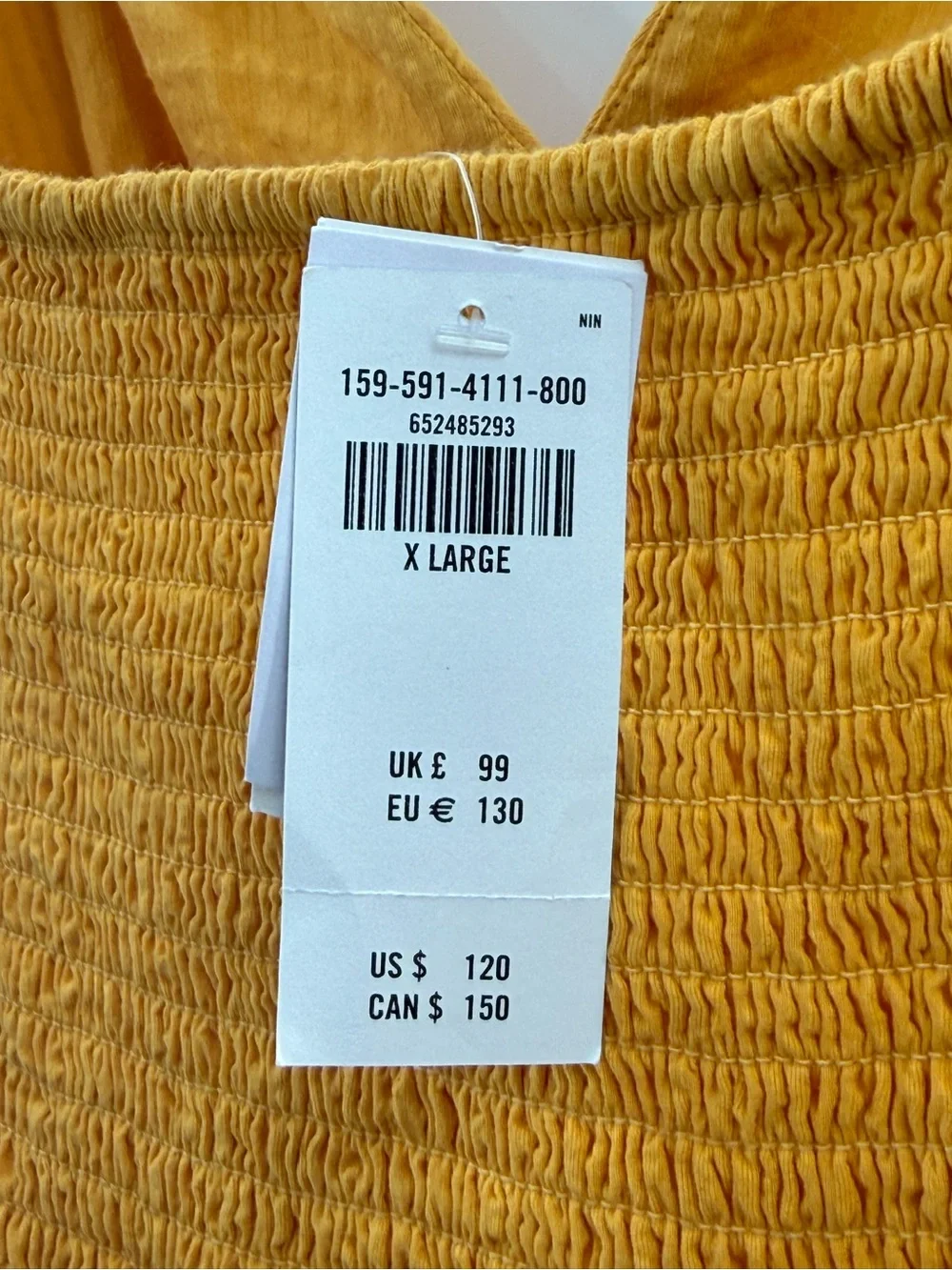 NWT Abercrombie & Fitch Cotton Tiered Smocked Maxi Dress Golden Yellow Size XL